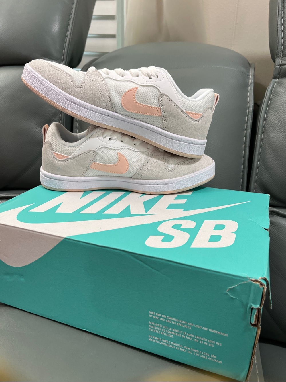 Nike SB Alleyoop Low-Top Sneakers in White and Pale Peach/pink - Picture 6 of 6